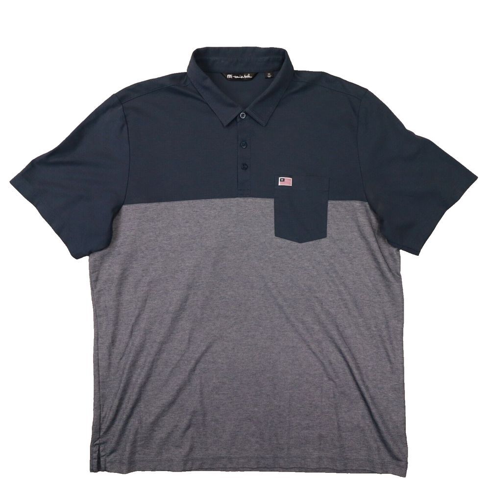Travis Mathew Grey‎ Colorblock Flag Logo Golf Performance Polo Shirt size XXL